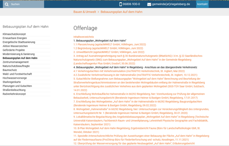 OFFENLEGUNG DER PLÄNE UND GUTACHTEN zum geplanten Neubaugebiet „Auf dem Hahn“