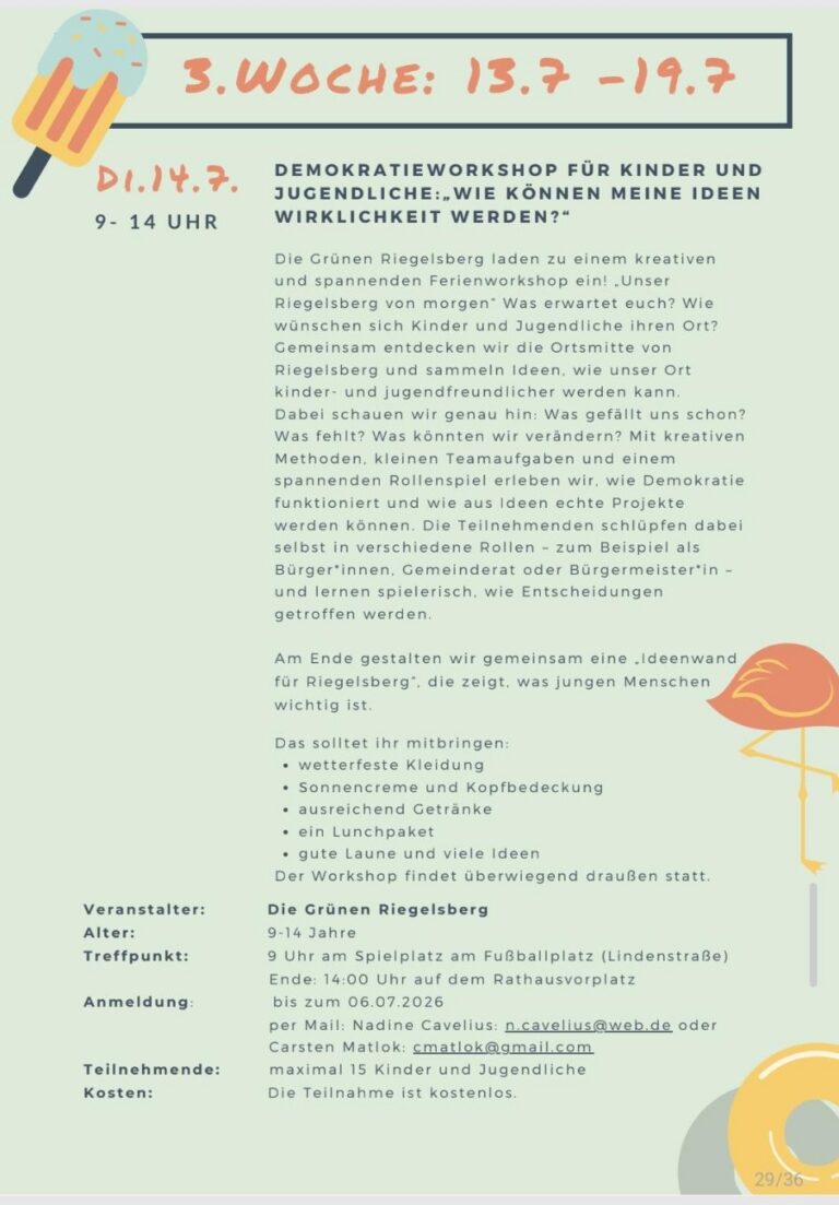 Kinderferienprogramm – Demokratieworkshop für Kinder und Jugendliche am 14. Juli